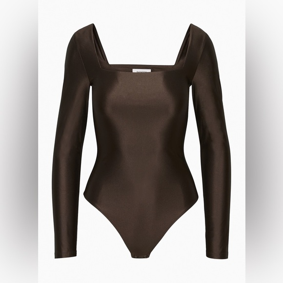 Babaton Tops - Aritzia Babaton Satinette Square-Neck Long Sleeve Bodysuit S Brown Effortless